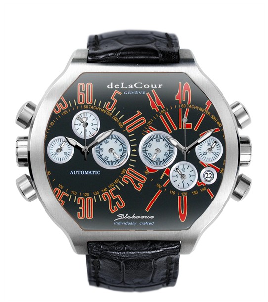 Replica DeLaCour BiChrono S2 Steel Black and Red WAST2129-0982 Replica Watch